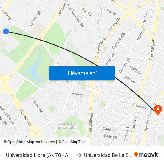 Universidad Libre (Ak 70 - Ac 53) to Universidad De La Salle map