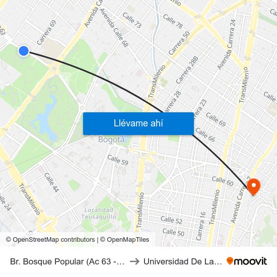 Br. Bosque Popular (Ac 63 - Kr 69f) to Universidad De La Salle map