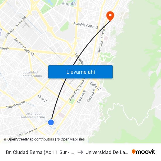 Br. Ciudad Berna (Ac 11 Sur - Kr 12c) to Universidad De La Salle map