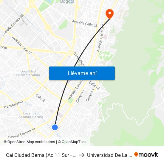 Cai Ciudad Berna (Ac 11 Sur - Ak 10) to Universidad De La Salle map