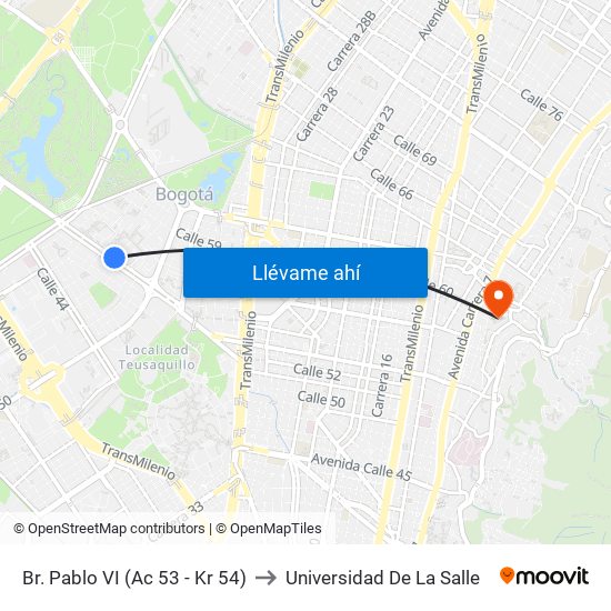 Br. Pablo VI (Ac 53 - Kr 54) to Universidad De La Salle map