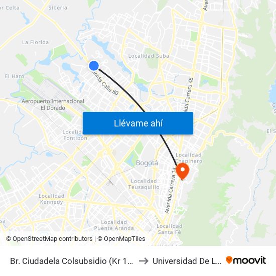 Br. Ciudadela Colsubsidio (Kr 114 - Ac 80) to Universidad De La Salle map