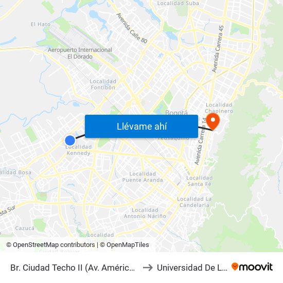 Br. Ciudad Techo II (Av. Américas - Kr 82a) to Universidad De La Salle map