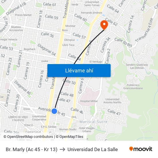Br. Marly (Ac 45 - Kr 13) to Universidad De La Salle map