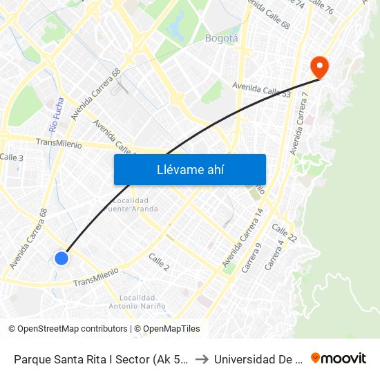 Parque Santa Rita I Sector (Ak 50 - Cl 31 Sur) to Universidad De La Salle map