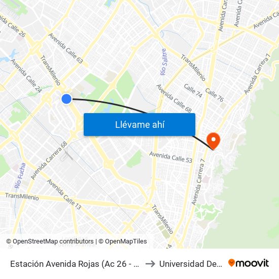 Estación Avenida Rojas (Ac 26 - Kr 69d Bis) (A) to Universidad De La Salle map