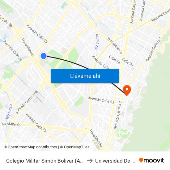 Colegio Militar Simón Bolívar (Ak 70 - Cl 51) to Universidad De La Salle map