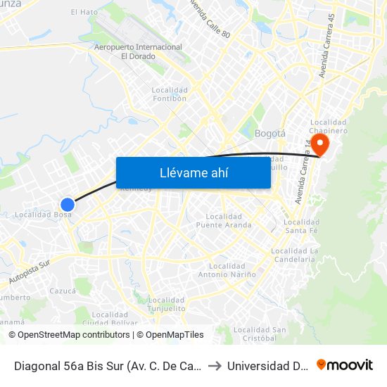 Diagonal 56a Bis Sur (Av. C. De Cali - Dg 56a Bis Sur) to Universidad De La Salle map