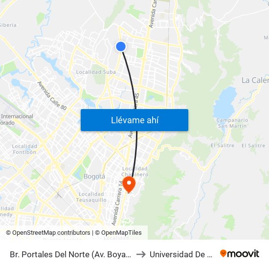 Br. Portales Del Norte (Av. Boyacá - Cl 163) to Universidad De La Salle map