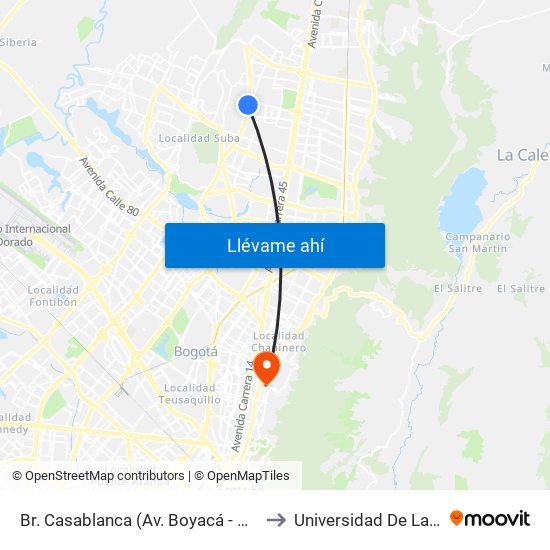 Br. Casablanca (Av. Boyacá - Cl 152b) to Universidad De La Salle map