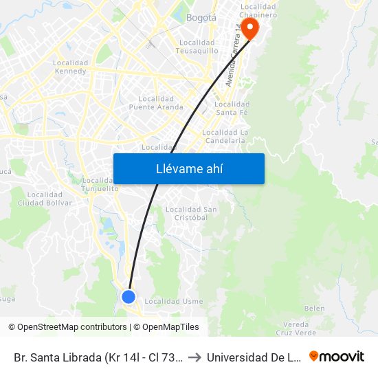 Br. Santa Librada (Kr 14l - Cl 73b Sur) (A) to Universidad De La Salle map