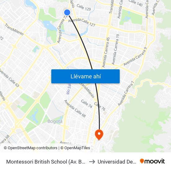 Montessori British School (Av. Boyacá - Cl 128) to Universidad De La Salle map