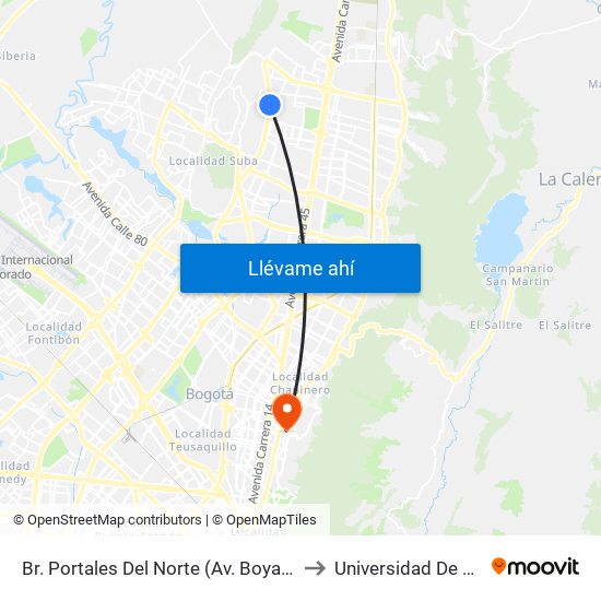 Br. Portales Del Norte (Av. Boyacá - Cl 163) to Universidad De La Salle map