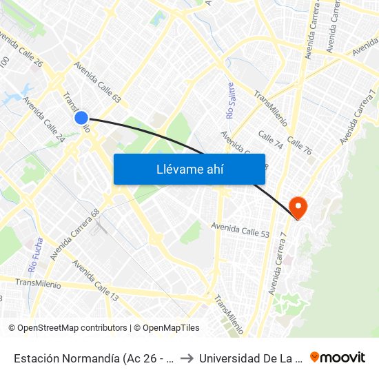 Estación Normandía (Ac 26 - Kr 74) to Universidad De La Salle map