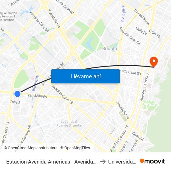 Estación Avenida Américas - Avenida Boyacá (Av. Américas - Kr 71b) (A) to Universidad De La Salle map