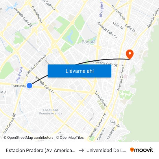 Estación Pradera (Av. Américas - Kr 65) to Universidad De La Salle map
