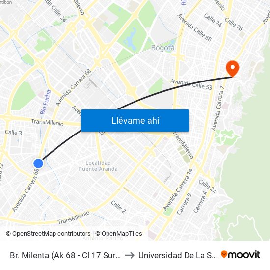 Br. Milenta (Ak 68 - Cl 17 Sur) (B) to Universidad De La Salle map