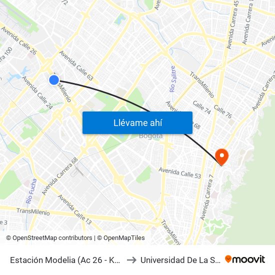 Estación Modelia (Ac 26 - Kr 82) to Universidad De La Salle map