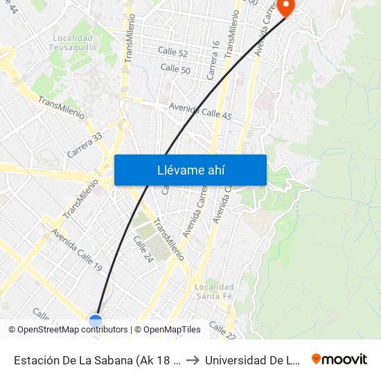 Estación De La Sabana (Ak 18 - Ac 13) to Universidad De La Salle map