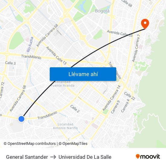 General Santander to Universidad De La Salle map
