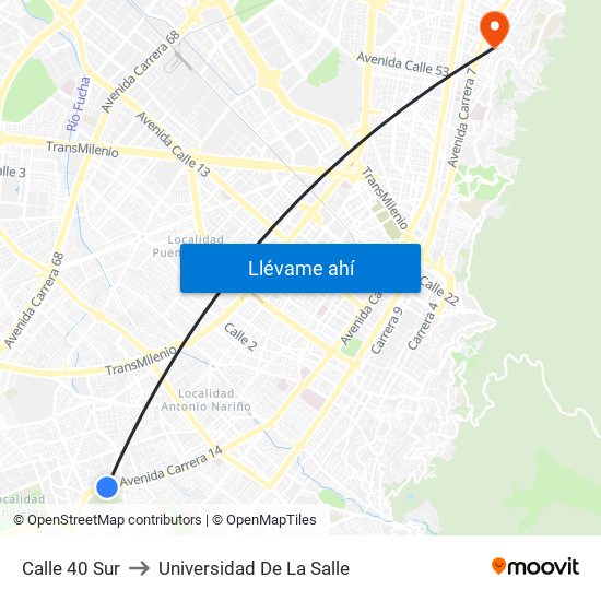 Calle 40 Sur to Universidad De La Salle map