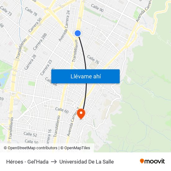 Héroes - Gel'Hada to Universidad De La Salle map