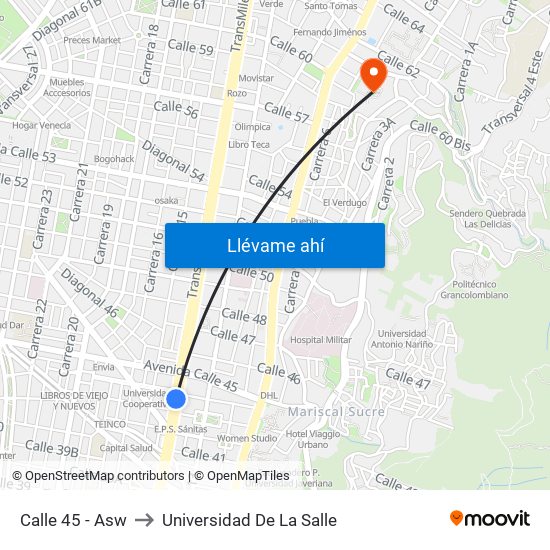 Calle 45 - Asw to Universidad De La Salle map