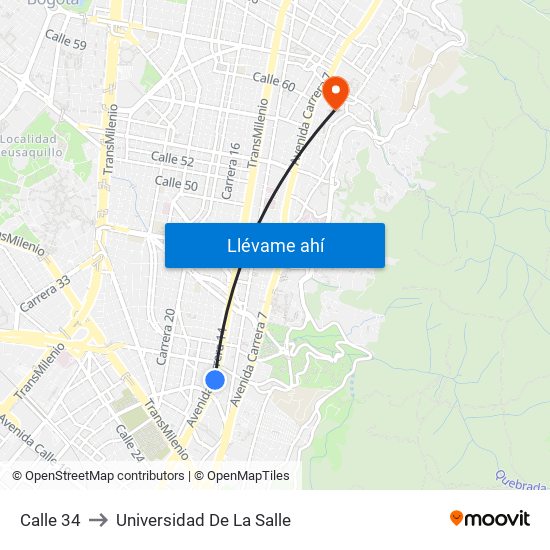 Calle 34 to Universidad De La Salle map