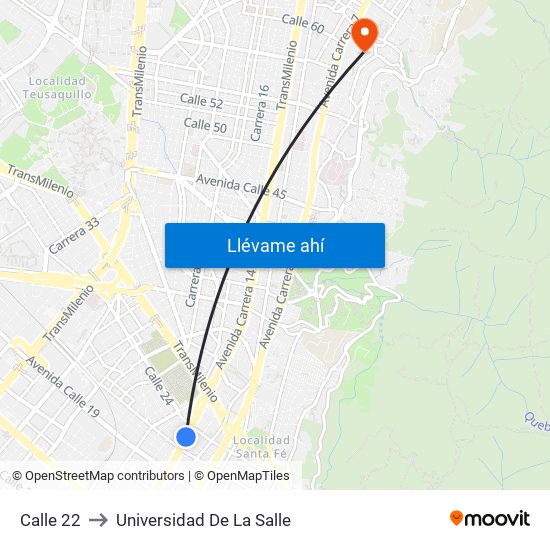 Calle 22 to Universidad De La Salle map