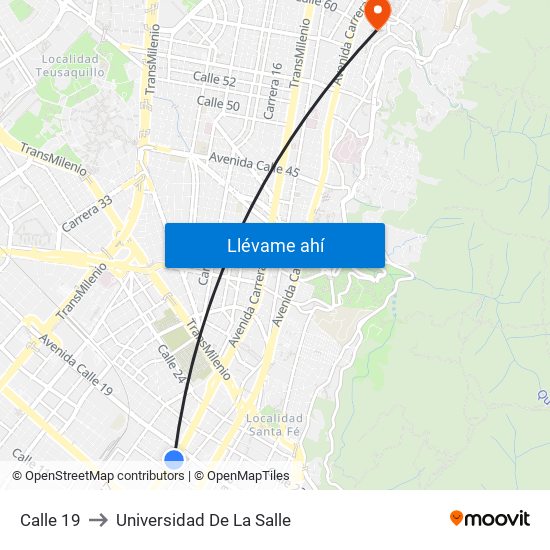 Calle 19 to Universidad De La Salle map