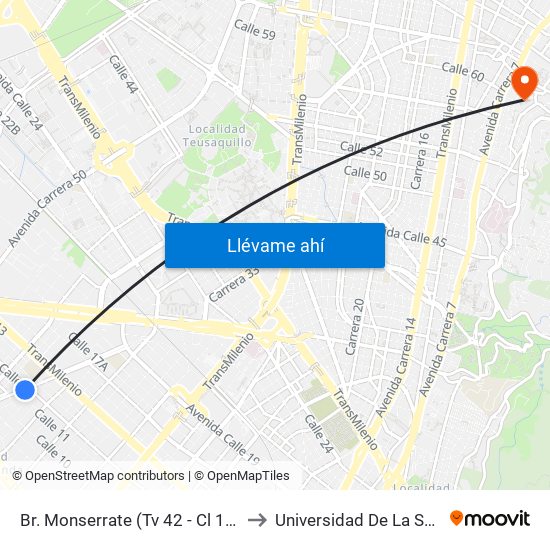 Br. Monserrate (Tv 42 - Cl 11a) to Universidad De La Salle map