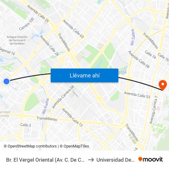 Br. El Vergel Oriental (Av. C. De Cali - Cl 10b) (A) to Universidad De La Salle map