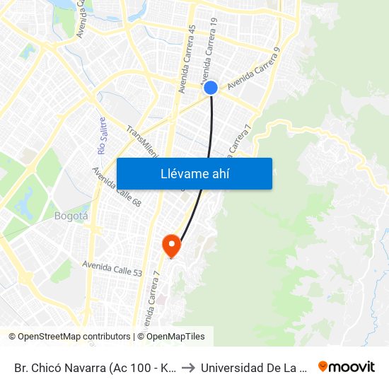 Br. Chicó Navarra (Ac 100 - Kr 16) to Universidad De La Salle map