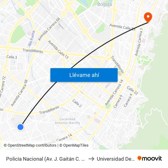 Policía Nacional (Av. J. Gaitán C. - Cl 47a Sur) (A) to Universidad De La Salle map