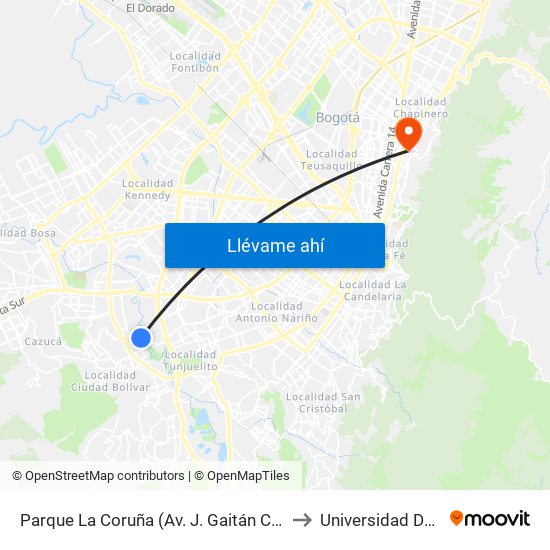 Parque La Coruña (Av. J. Gaitán C. - Cl 58a Sur) (A) to Universidad De La Salle map