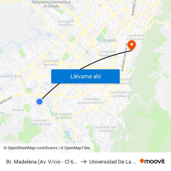 Br. Madelena (Av. V/cio - Cl 63 Sur) to Universidad De La Salle map