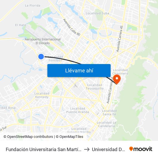 Fundación Universitaria San Martín (Cl 17 - Kr 107) to Universidad De La Salle map