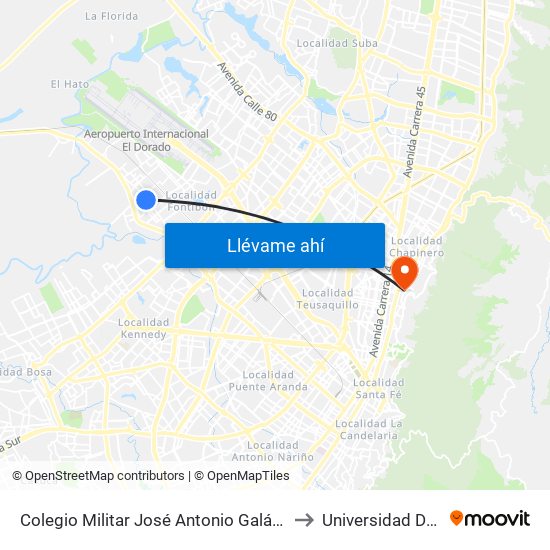 Colegio Militar José Antonio Galán (Cl 17 - Kr 103b) to Universidad De La Salle map