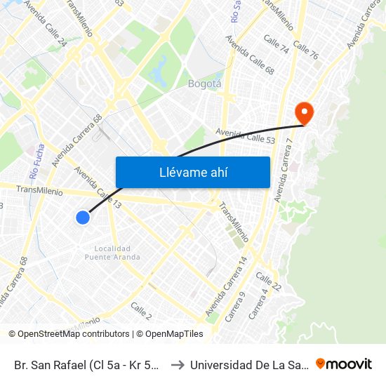 Br. San Rafael (Cl 5a - Kr 53c) to Universidad De La Salle map