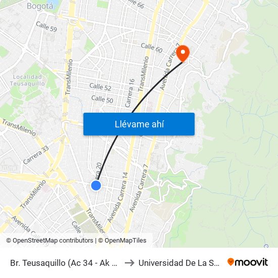 Br. Teusaquillo (Ac 34 - Ak 19) to Universidad De La Salle map