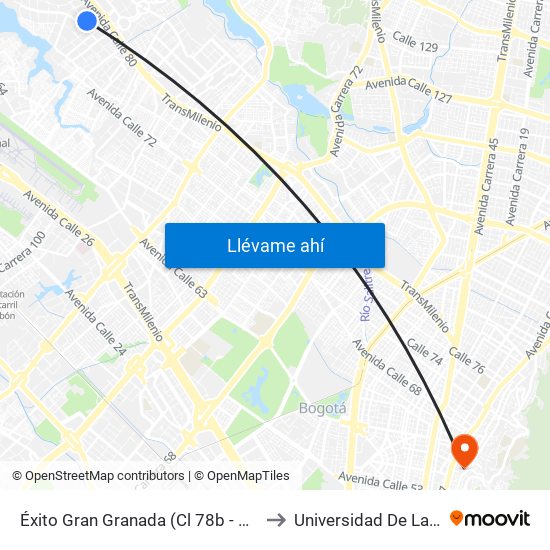 Éxito Gran Granada (Cl 78b - Kr 114a) to Universidad De La Salle map