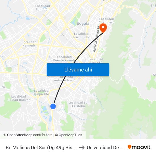 Br. Molinos Del Sur (Dg 49g Bis Sur - Kr 5z) to Universidad De La Salle map