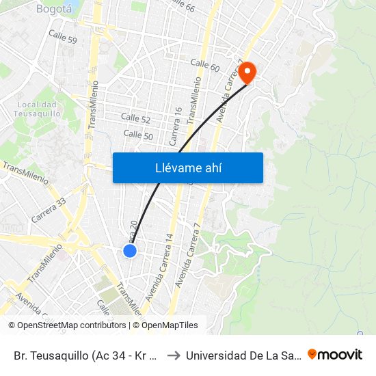 Br. Teusaquillo (Ac 34 - Kr 20) to Universidad De La Salle map