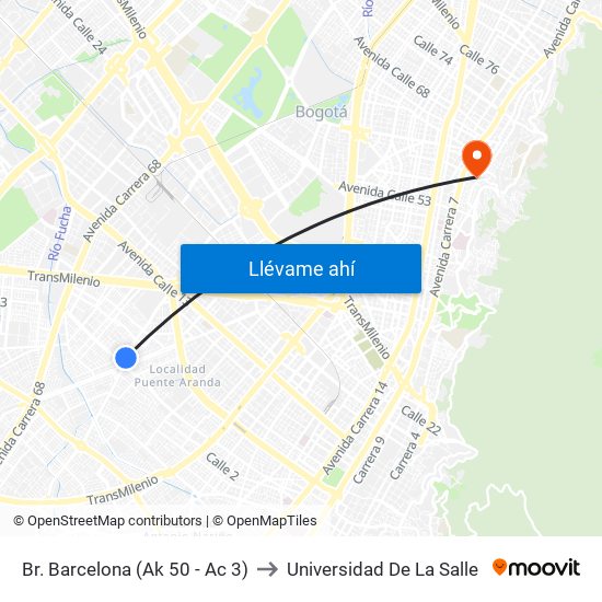 Br. Barcelona (Ak 50 - Ac 3) to Universidad De La Salle map