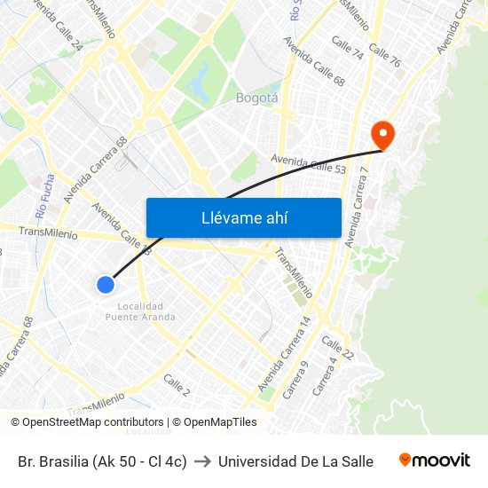Br. Brasilia (Ak 50 - Cl 4c) to Universidad De La Salle map