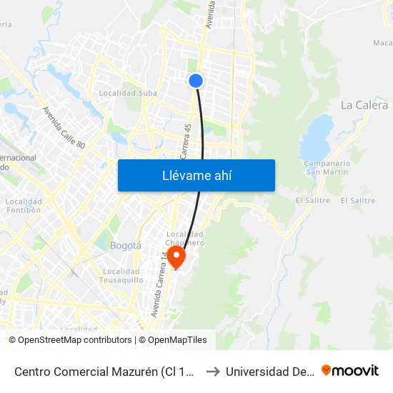 Centro Comercial Mazurén (Cl 152 - Auto Norte) to Universidad De La Salle map