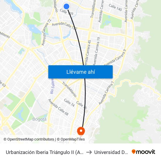 Urbanización Iberia Triángulo II (Av. Villas - Cl 130a) to Universidad De La Salle map