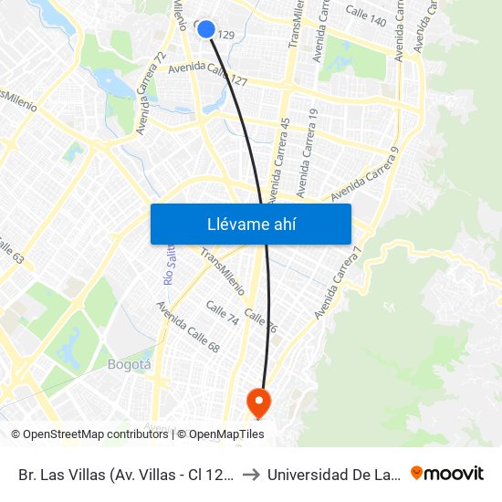 Br. Las Villas (Av. Villas - Cl 128b Bis) to Universidad De La Salle map