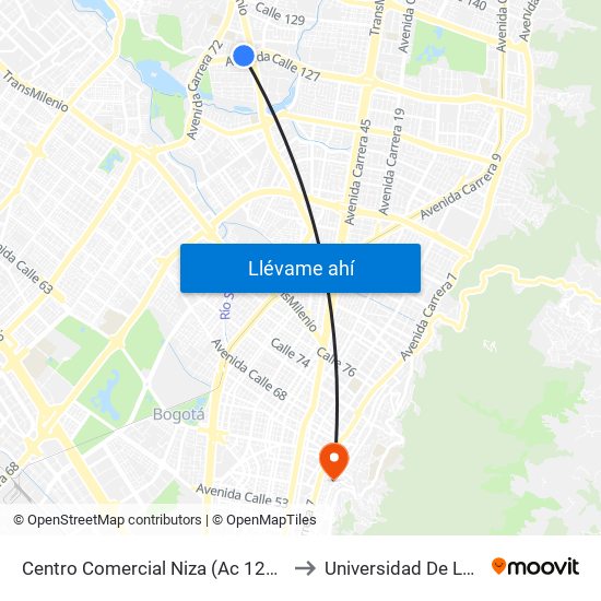 Centro Comercial Niza (Ac 127 - Kr 60) to Universidad De La Salle map