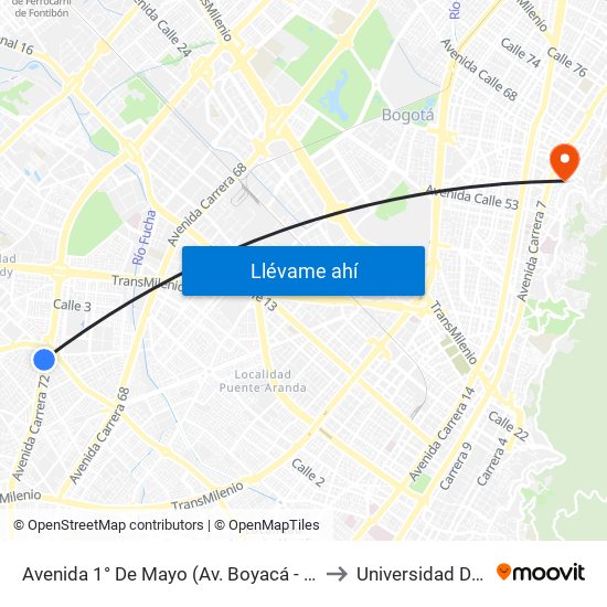 Avenida 1° De Mayo (Av. Boyacá - Av. 1 De Mayo) (A) to Universidad De La Salle map